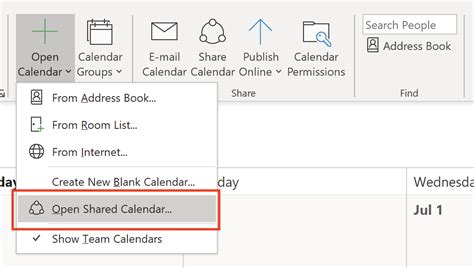 Open Shared Calendar Outlook